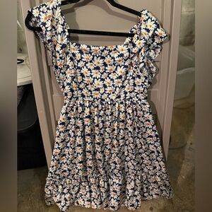 Altar'd State Navy Daisy Print Mini Dress with Orange Centers